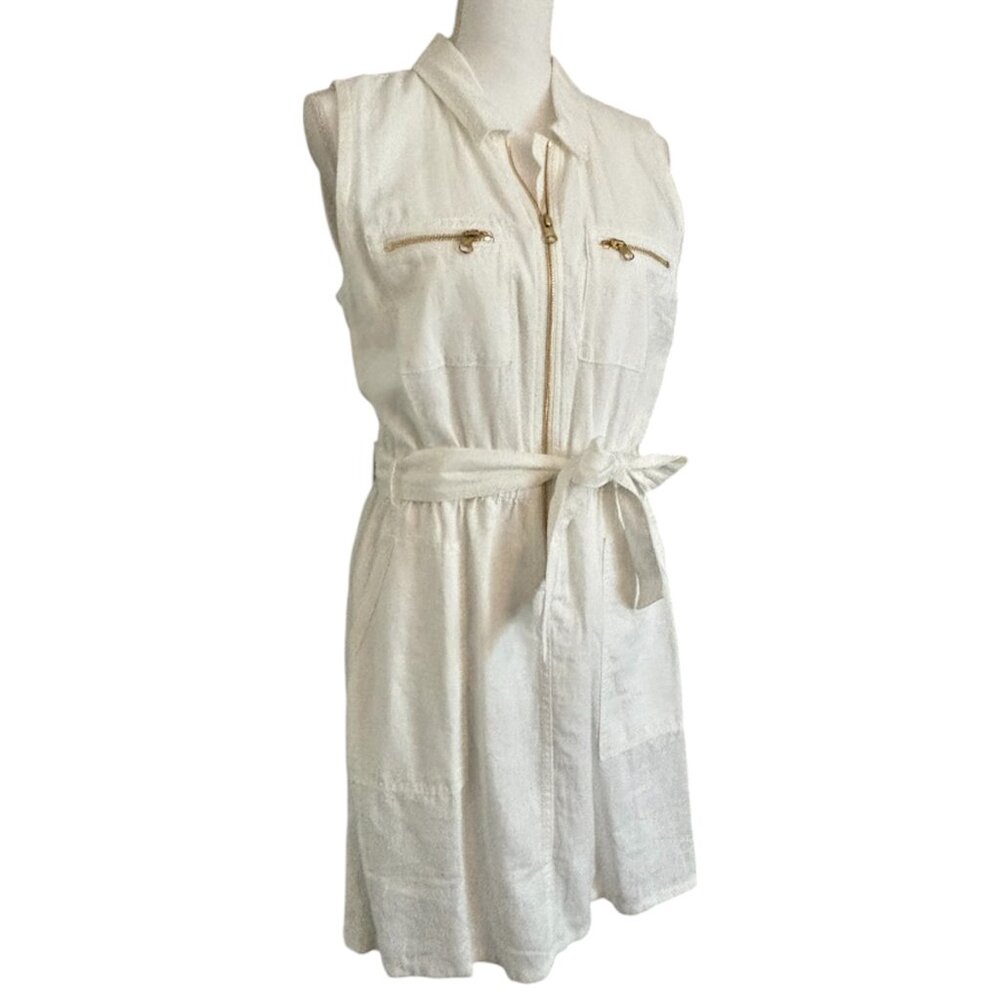 J. Crew Linen Blend Dress, Zip Front, White Size 10 - never worn